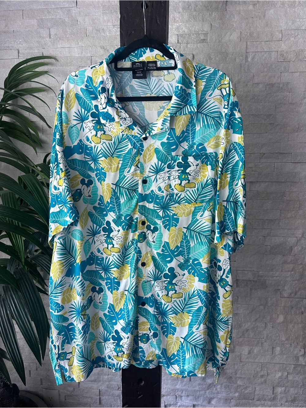 Disney Mickey Tropical Teal Short-Sleeve Button-Up Shirt Size 3XL New Tags